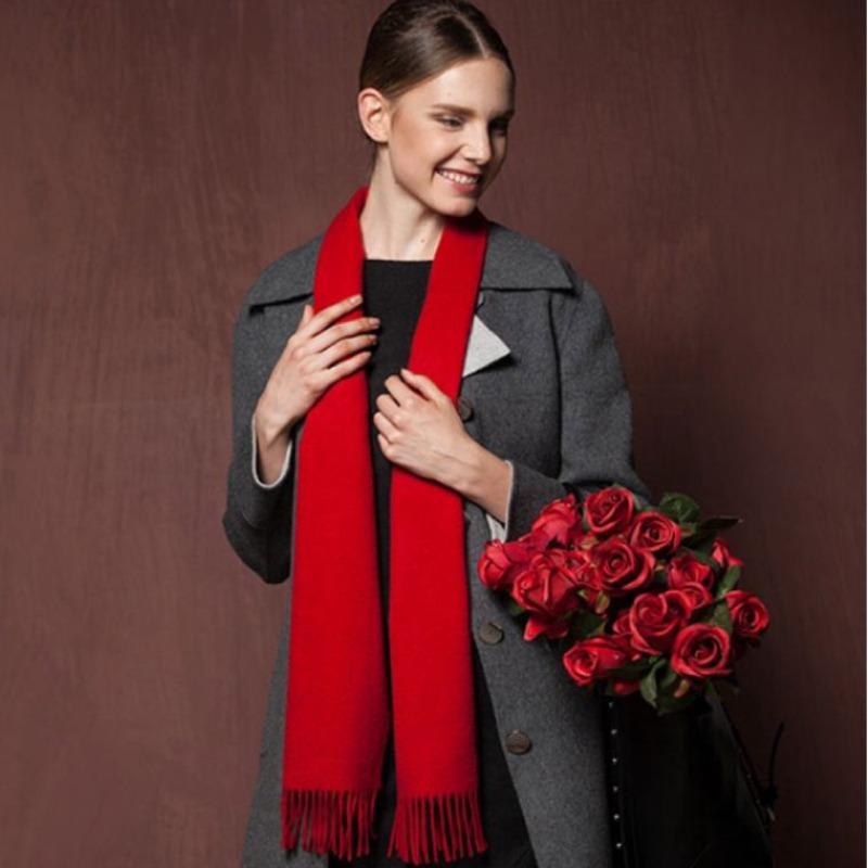 Imitation Cashmere Club Gift Print Lgo Embroidery Solid Color Double-sided Velvet Big Red Scarf Women's Shawl Fashion