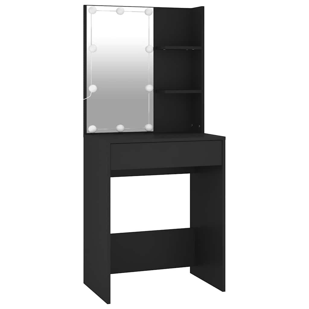 Makeup Table with LED Lights Black 60x40x140 cm