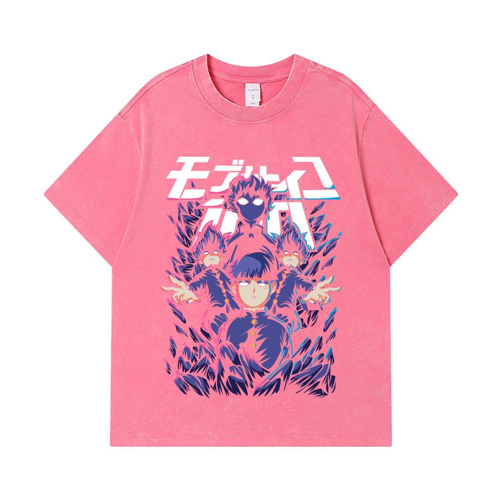 275 GSM Washed T-shirts 100% Cotton Mob Psycho 100 V1 Shiego Print Unisex Heavy Cotton T Shirt