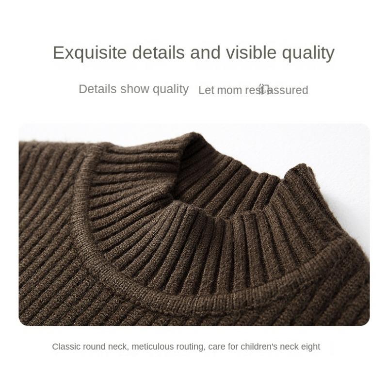 Детский свитер, осенне-зимний флисовый толстый теплый вязаный свитер с круглым вырезом, топы для мальчиков, повседневные универсальные детские пуловеры для детей от 2 до 13 лет
