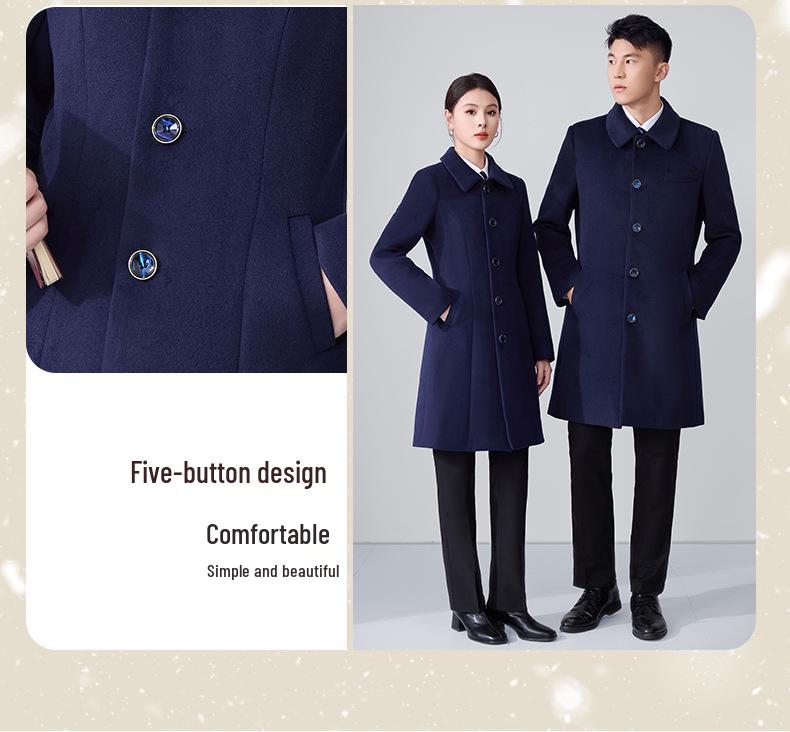 Women's Mid-Length Woolen Coat with Cotton Padding - Unisex Workwear for Autumn and Winter