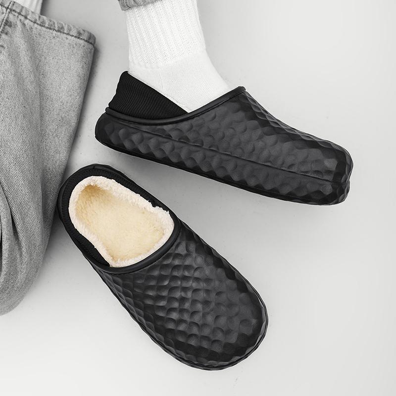 2024 Men Winter Velvet Man Slippers Warm Short Plush Slippers Non-slip Bedroom Slippers Home Couple Soft Shoes 36-45