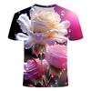 2024 Summer New Water Drop Flower 3D Printed Short Sleeve Men's and Women's Personalized Fashion Round Neck T-shirt