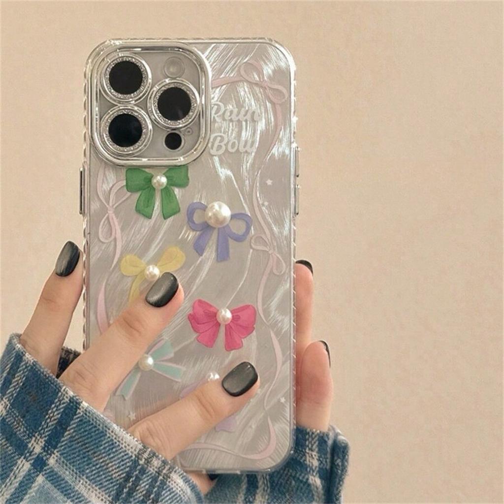 Чехол для телефона с 3D-жемчужиной из перьевой пряжи для iPhone15 14 13 12 11 Pro Max с милым бантом для девочки
