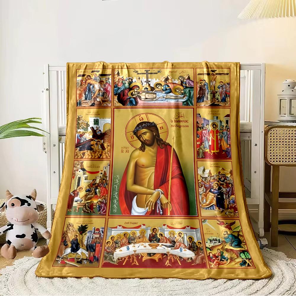 Christian Icons Montage on BlanketFlannel blanket for bedroom, living room, sofa, and nap