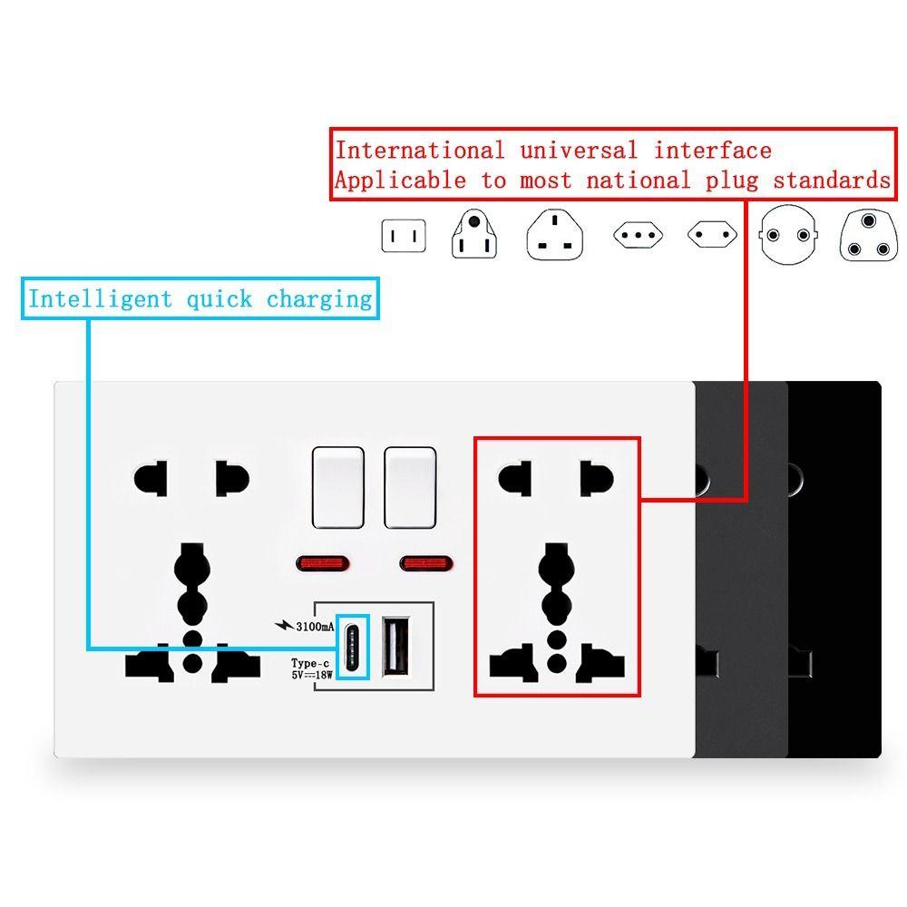 Type-C 4A Smart Quick 18W USB порт переключатель управления двойной розеткой настенная розетка