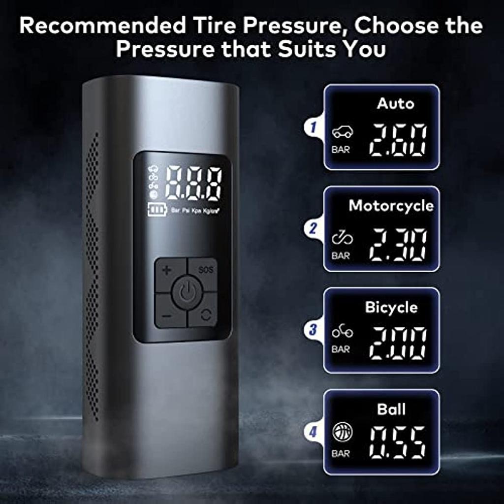 Electric Air Pump With 6000 Mah Battery 150 Psi Portable Bicycle Pump Tire Pump With Digital Lcd Led Light Mini Compressor For Bicycles Motorcycles