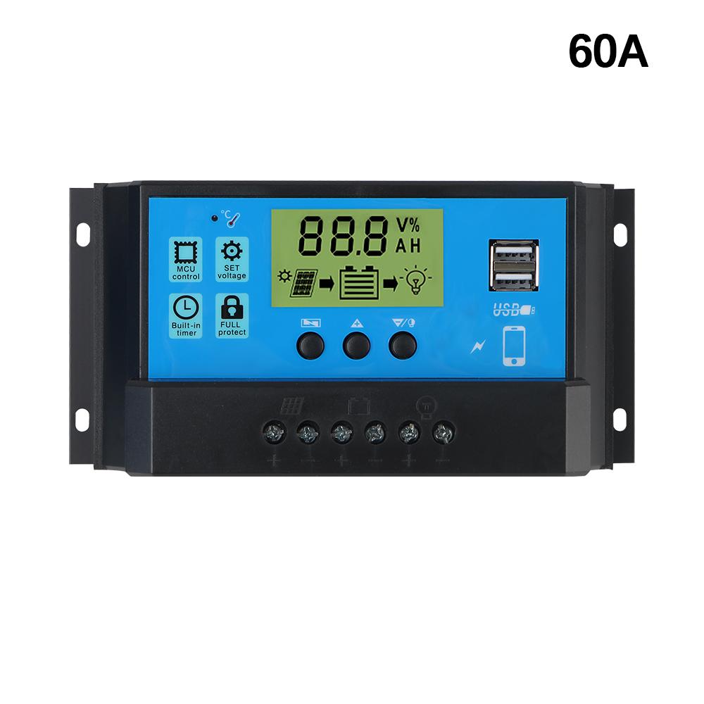 10A 20A 30A 40A 50A 60A Двойной USB 5V Выход Регулятор Аккумулятора Солнечной Панели PWM ЖК-Дисплей Контроллер Заряда Солнечной Энергии Домашние Аксессуары 12V 24V