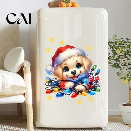 Reusable Holiday Window Art Christmas Cute Puppy Wall Stickers, PVC Waterproof Decals, Peel And Stick Animal Removable Clings Decor for