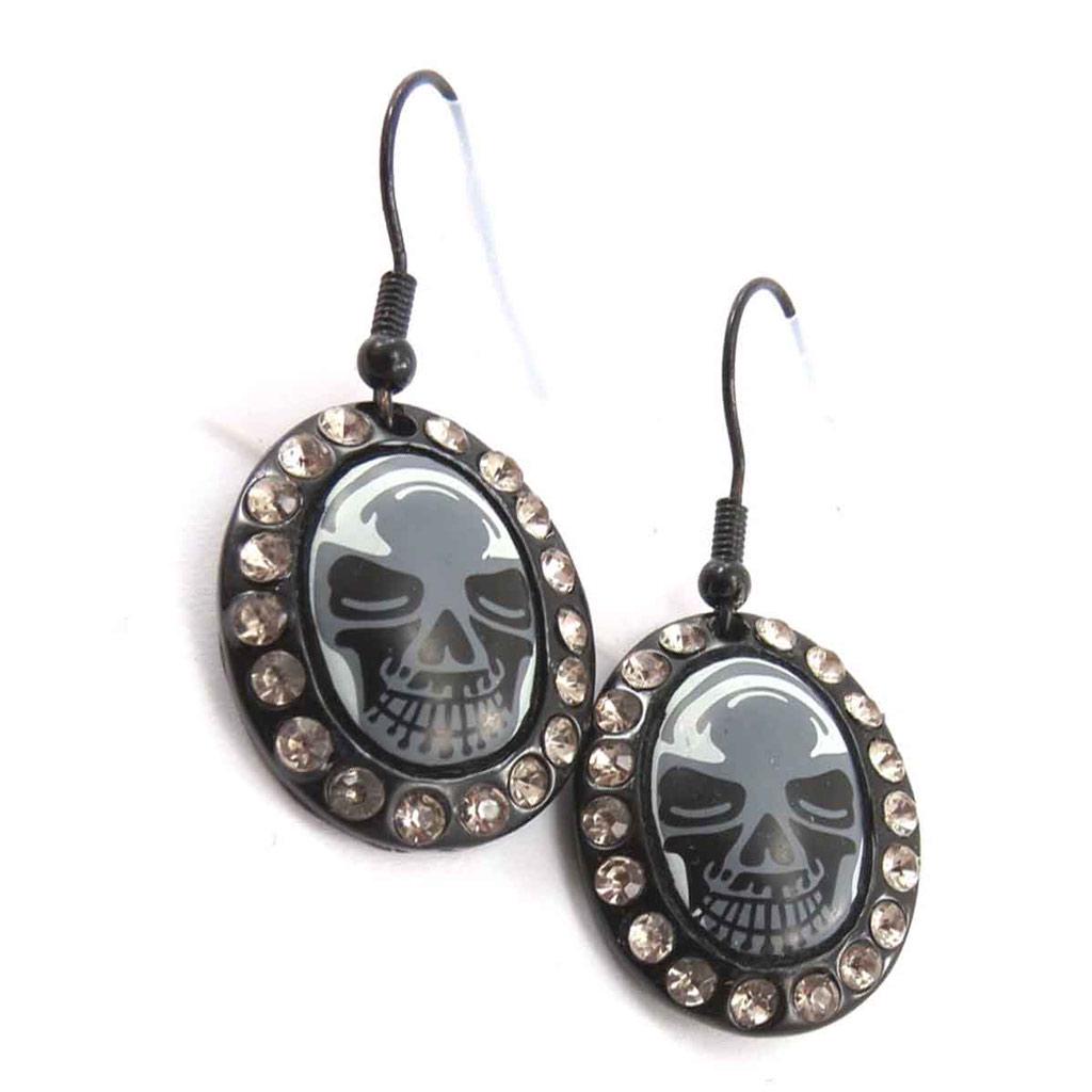 Les Trésors De Lily [J8162] - Grey Black 'Skull' Designer Earrings