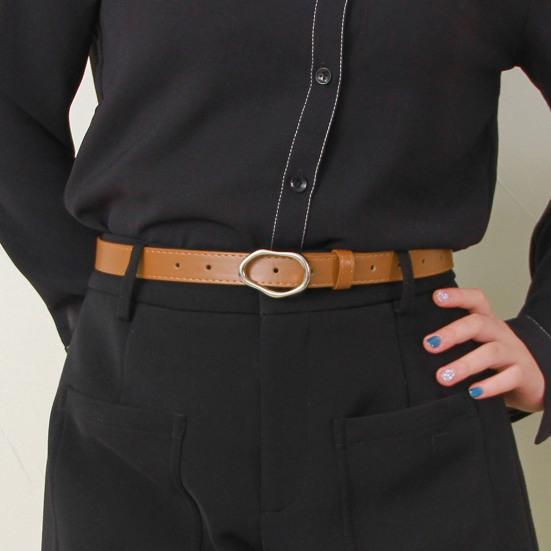 Женский ремень из искусственной кожи, универсальный дизайн однотонного цвета, нерегулярная овальная пряжка-пин, пояс для талии, ремень для талии для платья, рубашки, топа