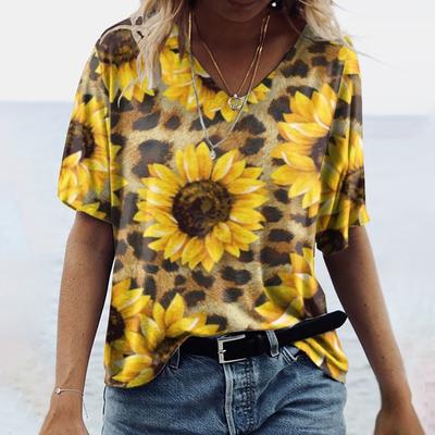 Летняя женская свободная 3D футболка с V-образным вырезом и коротким рукавом с буквенным принтом