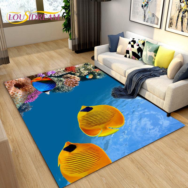 3D подводный мир, морской черепаха, дельфин, большой ковер, ковер для гостиной, спальни, дивана, коврик для кухни, нескользящий напольный коврик