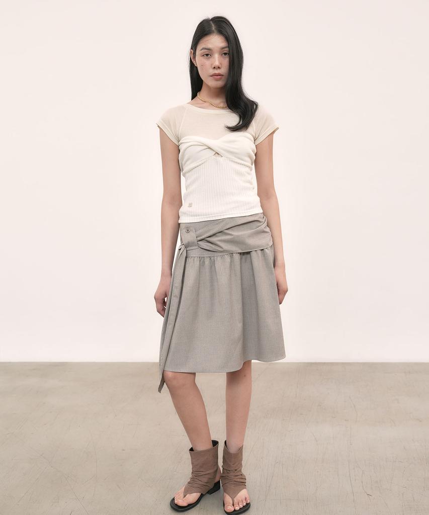 Auro Stripe Midi Skirt [ Beige ]