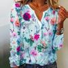 Элегантные офисные топы, женская повседневная рубашка с растительным цветочным принтом, женская винтажная блузка с v-образным вырезом и длинными рукавами, женская одежда 25966