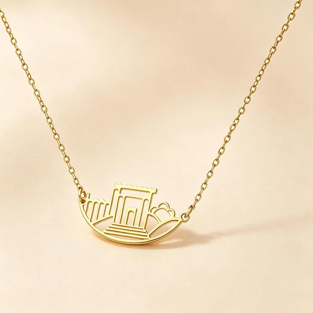 Stainless Steel Gold Color Beit HaMikdash Necklace Jerusalem Holy Temple Necklaces Women Jewish Jewelry Gift