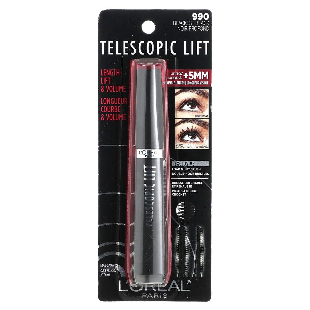 L'Oréal, Тушь для ресниц Telescopic Lift, 990 Самый черный, 10 мл (0.33 жидких унции)