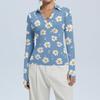 Women's Fashion Casual Print V-Neck Long Sleeve Button-Down Top