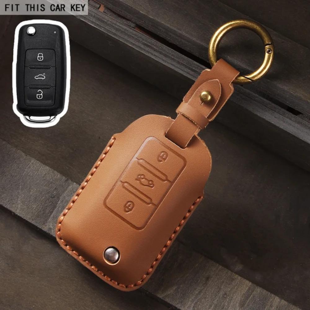 Leather Car Key Case Cover Fob For VW Volkswagen Polo Tiguan Passat B5 B6 B7 Golf MK Jetta Skoda Kodiaq Superb Octavia Seat Etc