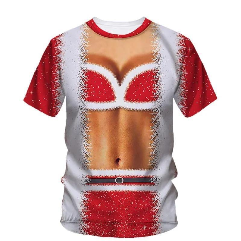 Летний топ с круглым вырезом и 3D-принтом на рождественскую тематику, модная повседневная женская футболка с коротким рукавом