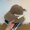 New striped strap large brim bucket hat women's summer foldable sun protection UV protection outdoor sun hat
