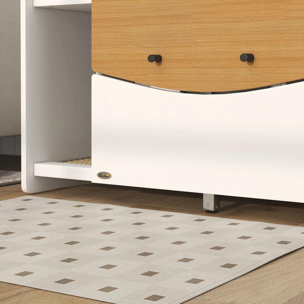 PawHut Cat Litter Box Cabinet with Pull-Out Drawer and Litter-Trapping Mat, 78 x 50 x 51 cm, Oak and White