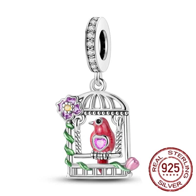 Fashion Copper Spring Colorful Butterfly Flowers Charms Beads Fit Original Bracelets Fine Diy Jewelry