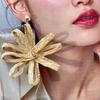 Elegant Straw Woven Earrings Zinc Zinc Alloy Hollow Floral Earrings Exaggerated Flower Ear Studs Vacation