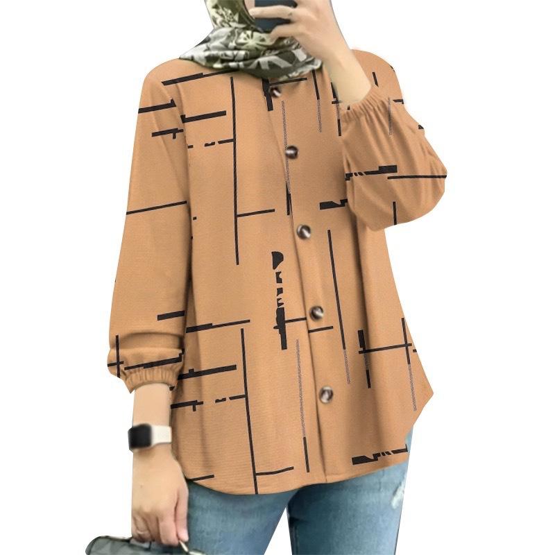 Женская рубашка больших размеров с цветочным принтом и рукавами-фонариками