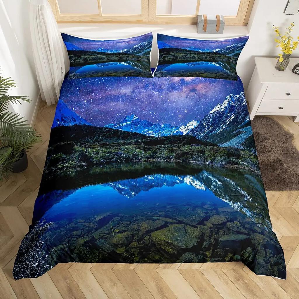 Комплект пододеяльника Snow Mountain Iceberg Sunrise Sunset Постельное белье Микрофибра Зима Природный пейзаж Пододеяльник Односпальный Кинг-сайз