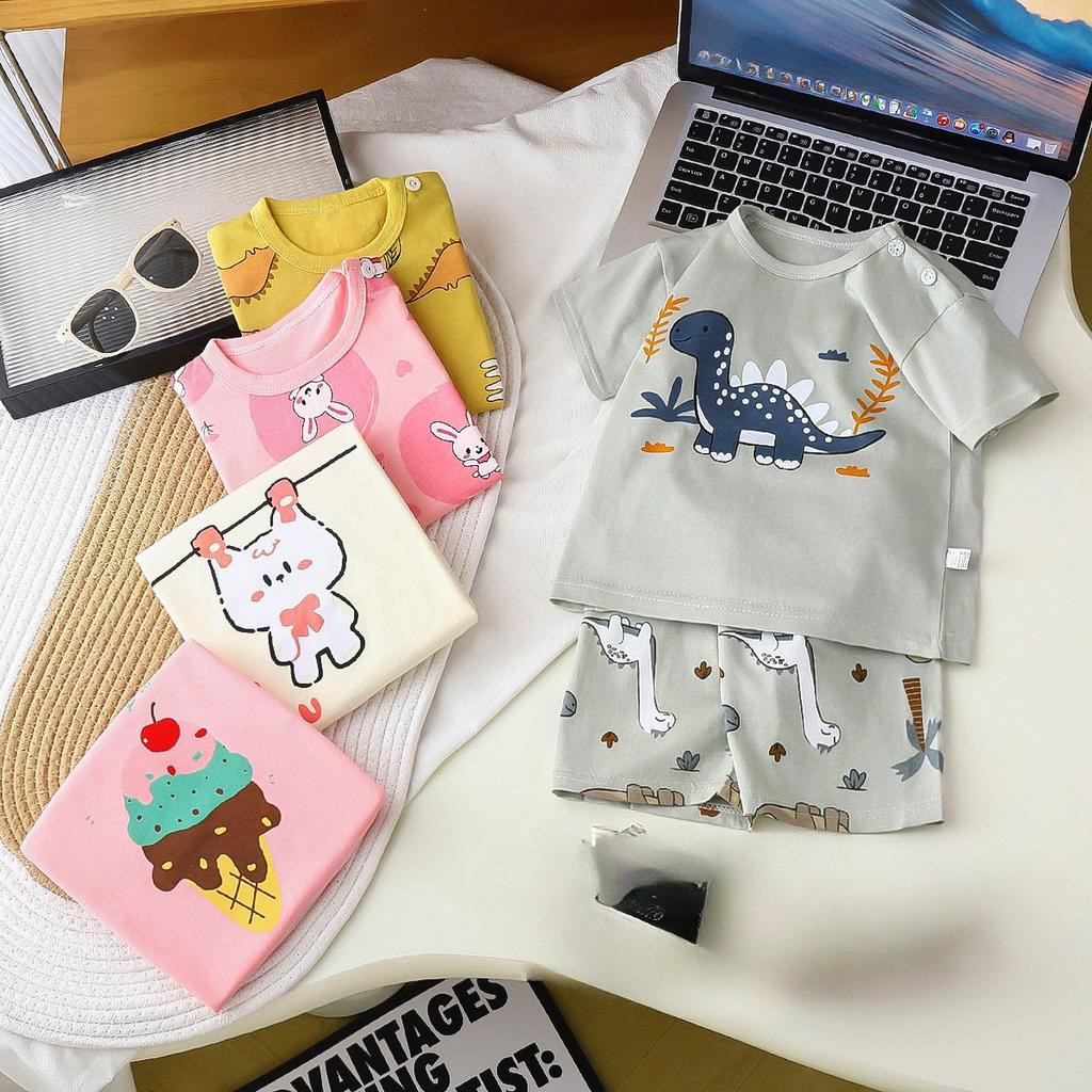 Детский комплект с коротким рукавом Летний А-класса Чистый хлопок Одежда для мальчиков Футболка для девочек Летняя одежда для малышей Детская одежда