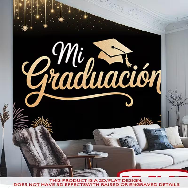 2D Elegant Black Gold Mi Graduacion Backdrop for Graduation Decoration