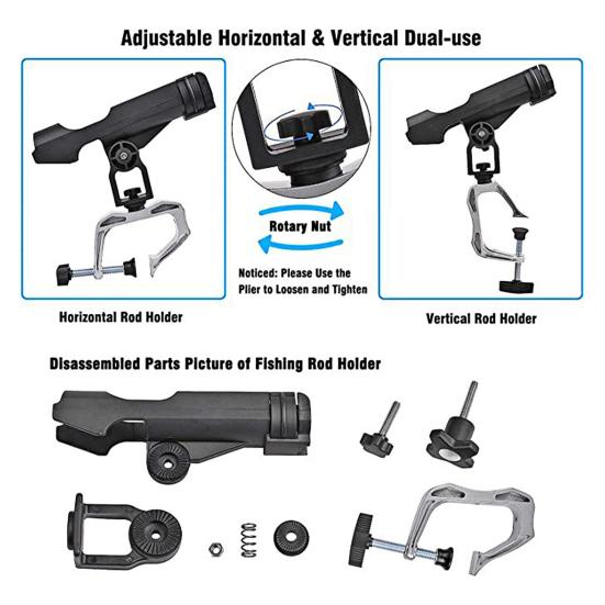 Boat Fishing Rod Holder 360-Degree Adjustable Rod Holder Large Clamp Opening Fishing Rod Racks Mount On Horizontal/Vertical Side Fishing Equipment