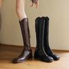 Осенне-зимние квадратные ботильоны на высоком каблуке, резиновая подошва, большой размер, женские ботинки, средний каблук, задняя молния, кожаные ботинки, женские однотонные квадратные носки f