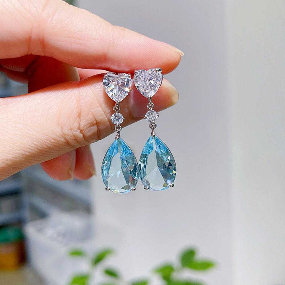 Серьги Huitan Love Wedding Eternity для женщин, синие/зеленые серьги-подвески с кубическим цирконием в форме груши, темпераментные элегантные женские украшения