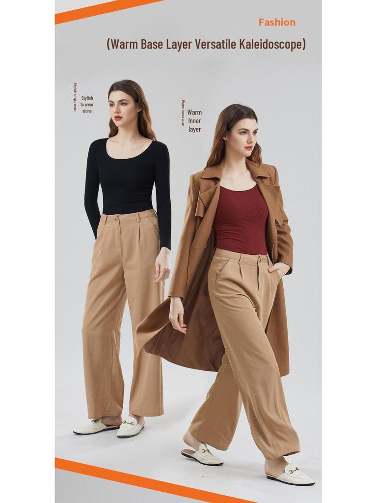 Seamless Women's U-Neck Long Sleeve Base Layer - High Elastic, Skin-Friendly, Slimming Warm Innerwear for Autumn & Winter