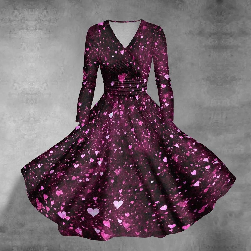 Женское повседневное и модное сексуальное платье с v-образным вырезом и длинными рукавами с принтом