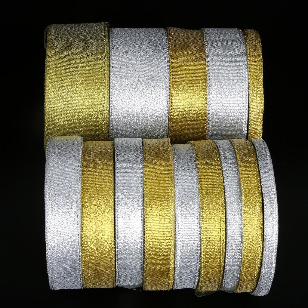 1Pcs Gold/Silver Silk Satin Organza Glitter Ribbon 7-38mm Onions Belt for Wedding Cake Gift Package