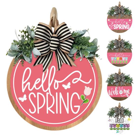 Привет, весна, дверной знак, весеннее украшение, деревянный венок, входная дверь, приветственный знак для фермерского дома, крыльца, внутреннего и наружного декора