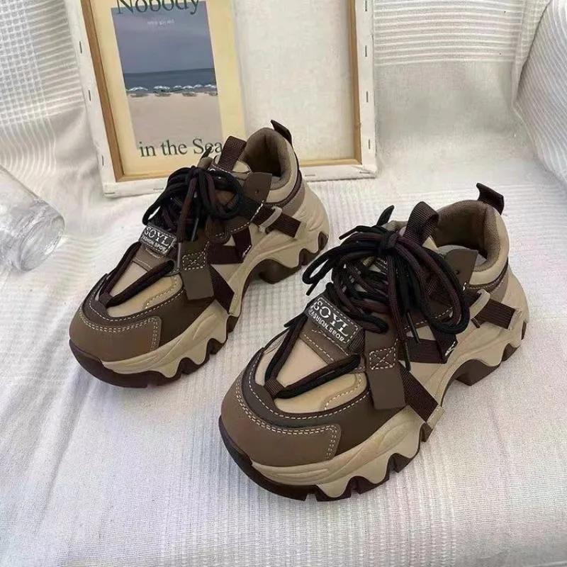 Модная женская спортивная обувь Женские кроссовки на массивной платформе Женские кроссовки Харадзюку Кроссовки для бега на толстой подошве Увеличивающие рост Zapatos De Mujer