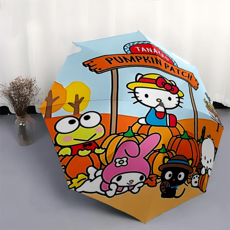 1pc Hello Kitty Pumpkin Patch Automatic Opening/Closing Umbrella - Portable Tri-Fold Design with 8-Bone Iron Frame - Outdoor for Fans, Travelers, Ever