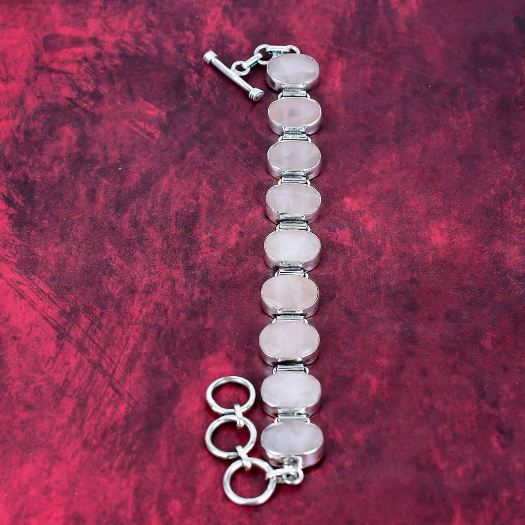 Браслет из розового кварца ручной работы, новейший дизайн, браслет из стерлингового серебра 925 пробы с драгоценными камнями, подарок для матери
