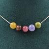 Stones and Minerals. Necklace 5 Beads Multicolored Tourmaline 8 Mm Steel Chain Necklace for Women, Men. Customizable Size.