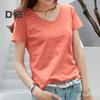 Женская футболка с V-образным вырезом и коротким рукавом, свободная футболка, однотонная, мягкая, эластичная, летняя, топы на каждый день