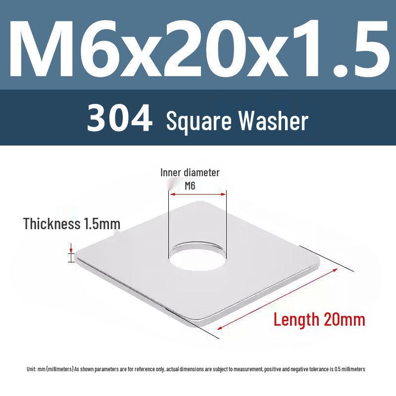 Yigu 304 Stainless Steel Thickened Square Flat Washer M3/M4/M5