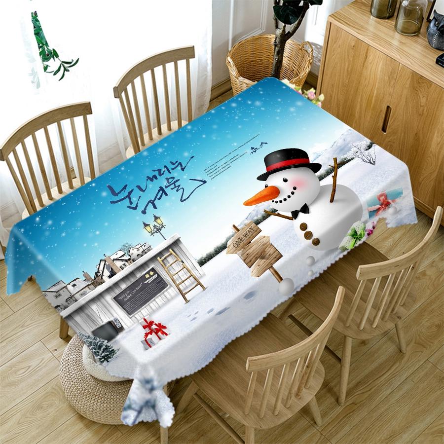 Thicken Cotton Christmas Tablecloth 3d Santa Claus And Elk Sled Pattern Rectangular Round Table Cloth For Wedding Picnic Party