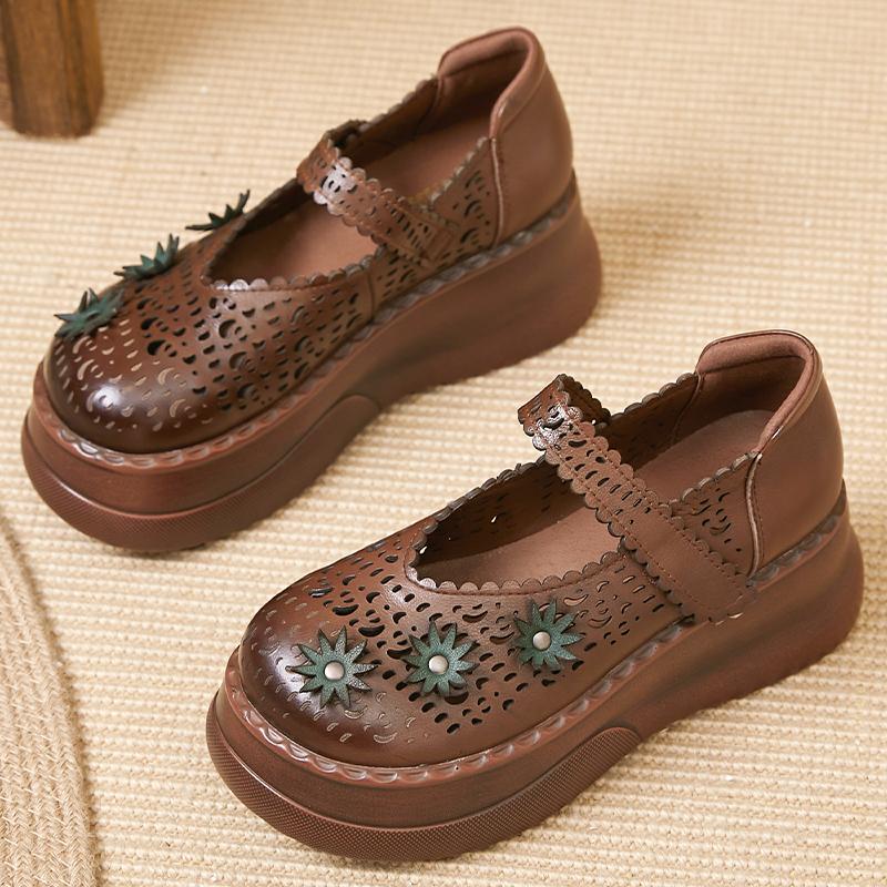 GKTINOO Ручная работа Ретро Женская обувь Толстая подошва Натуральная кожа Сандалии 2025 Новые Весна Лето Полые Платформа Танкетка Кроссовки