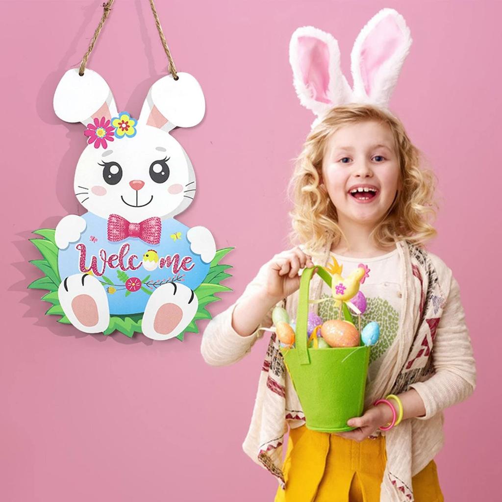 Cartoon Wooden Decoration Door Number Easter Bunny Pendant
