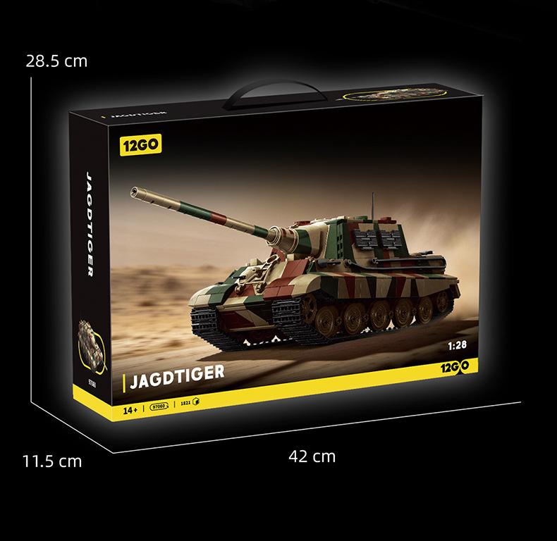12GO Military JAGDTIGER Tank Model Building Block 97060 Main Battle Tank Vehicle DIY Assembly Bricks Toy for Boys Adult Gifts