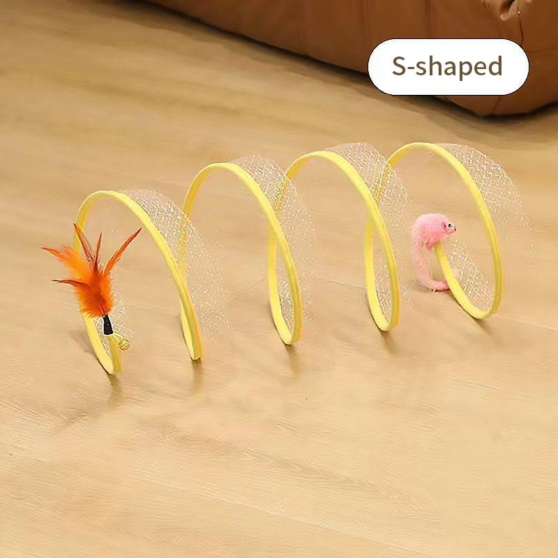 Folded Cat Tunnel S Type Cats Tunnel Spring Toy Mouse Tunnel with Balls and Crinkle Cat Outdoor Cat Toys for Kitten Interactive